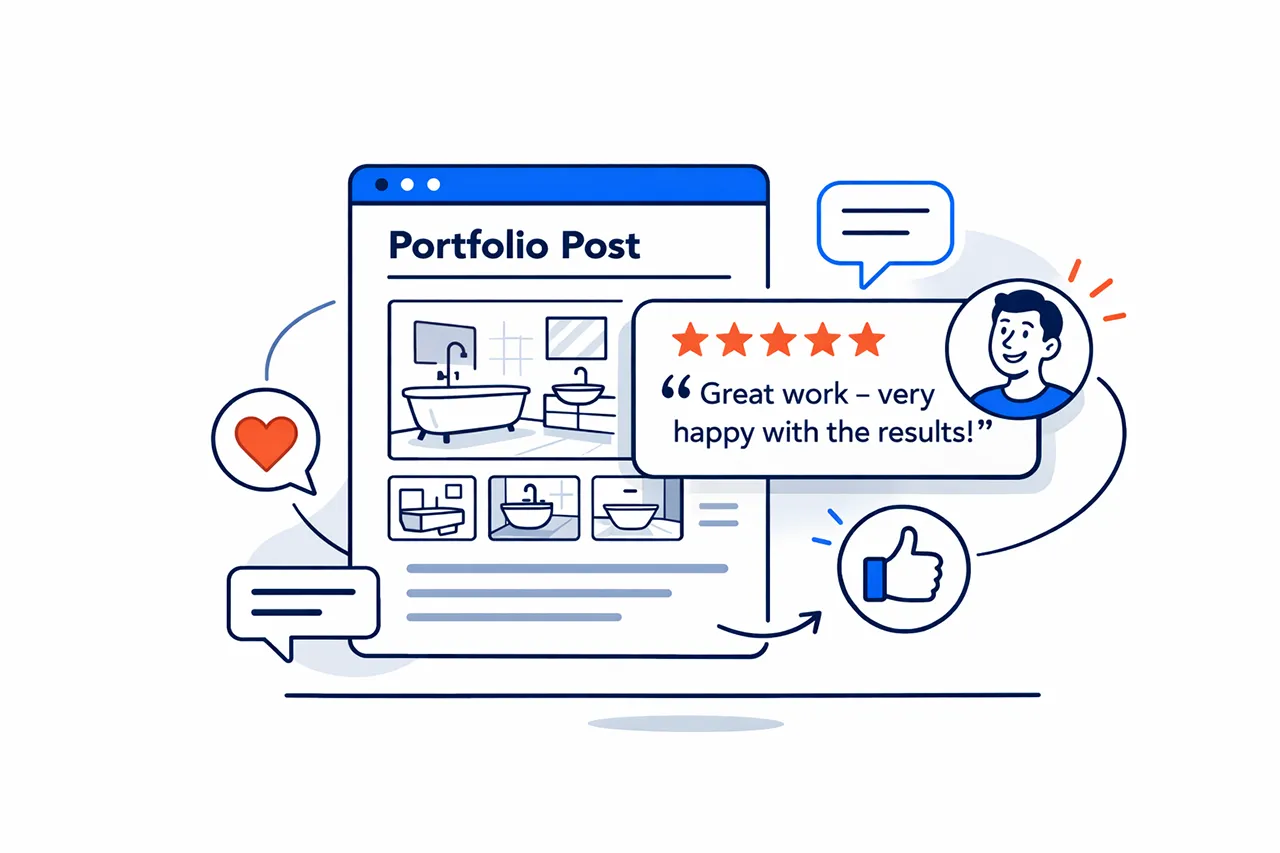 Customer review and star rating displayed on a portfolio post to build trust