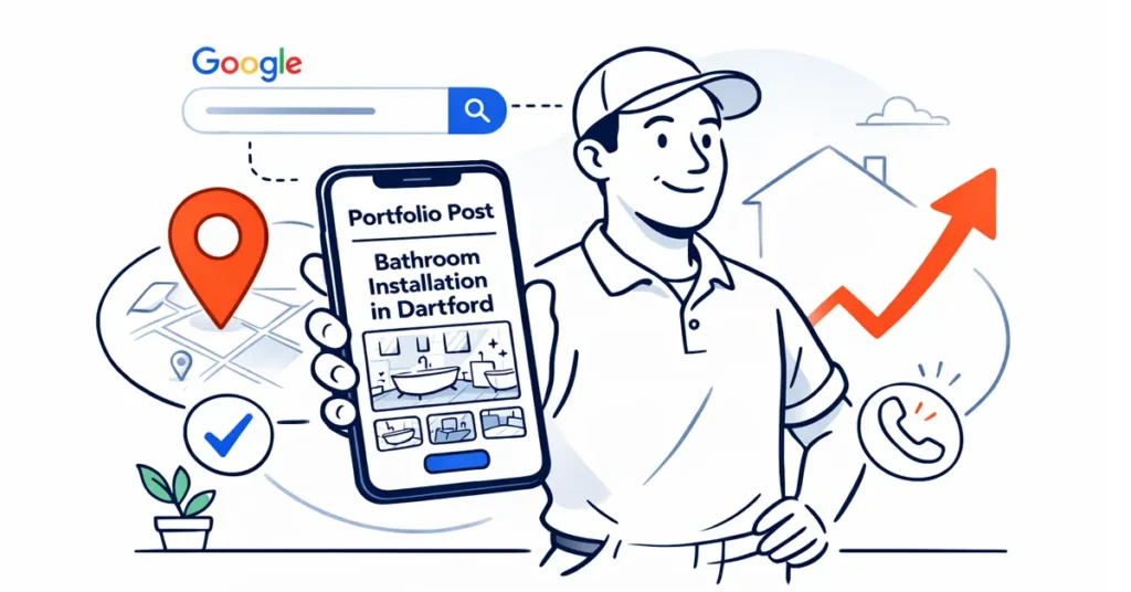 Small business owner creating a portfolio post to improve local SEO and get more enquiries
