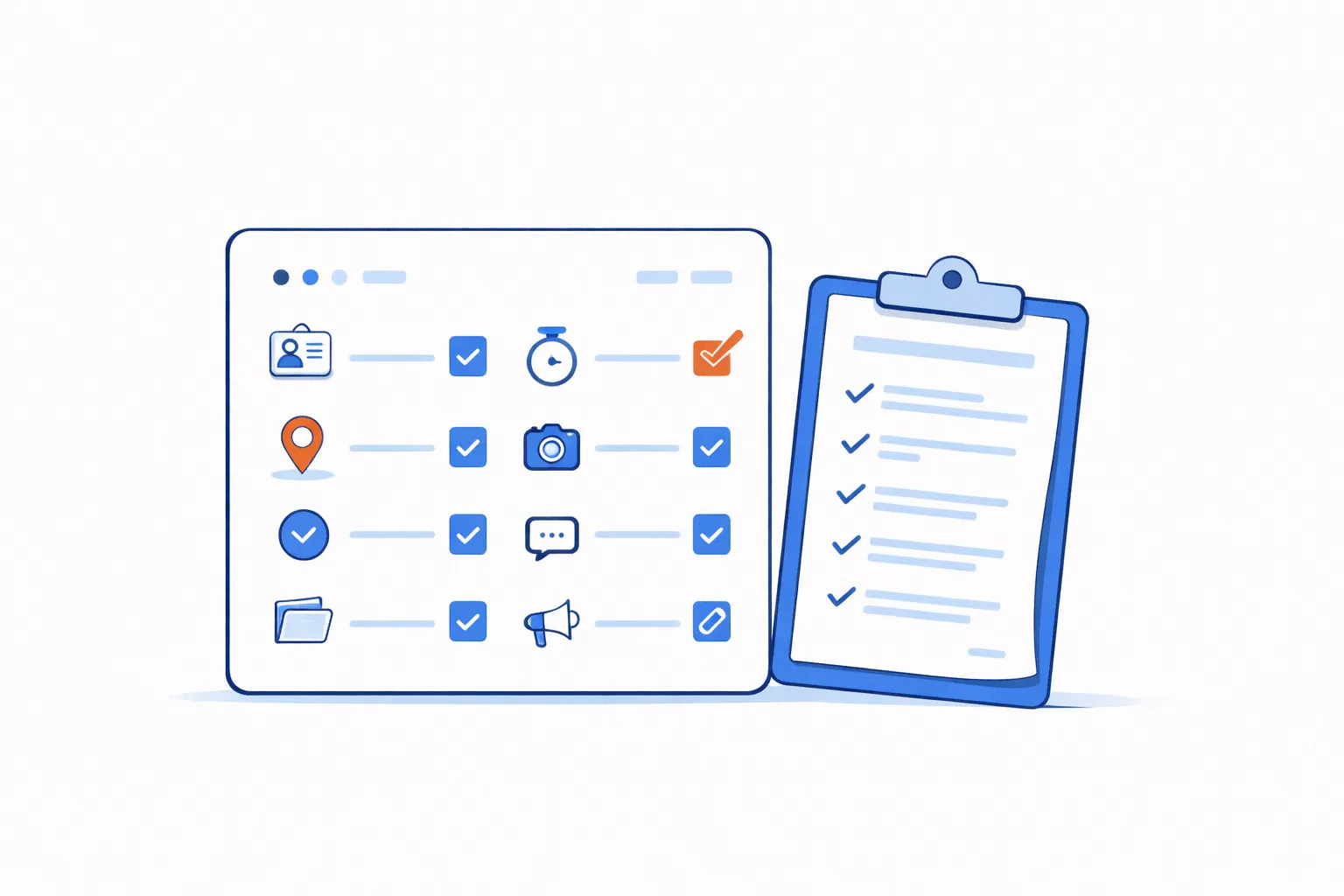 Checklist-style graphic showing key Google Business Profile setup steps with icons for profile, location, hours, photos, messages, posts and links.